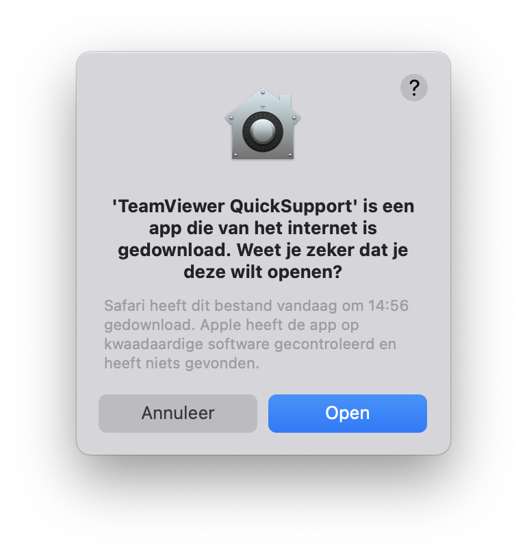 TeamViewer QuickSupport Mac Popup